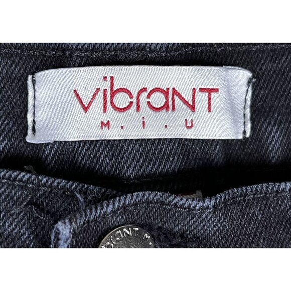 Vibrant M.I.U. Black Distressed Flare Jeans Size 5 or 26 - Picture 3 of 7